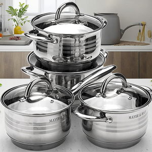 Batterie de cuisine de luxe haut de gamme en acier inoxydable, antiadhésive, comprenant des marmites à soupe, des casseroles, des poêles à frire en verre amovibles, des poêles à sauter et des faitouts - Product Image 1