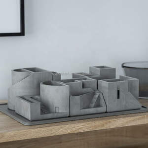现代混凝土铅笔架杯书桌组织，独特的微型建筑时尚手工书桌 - Product Image 1