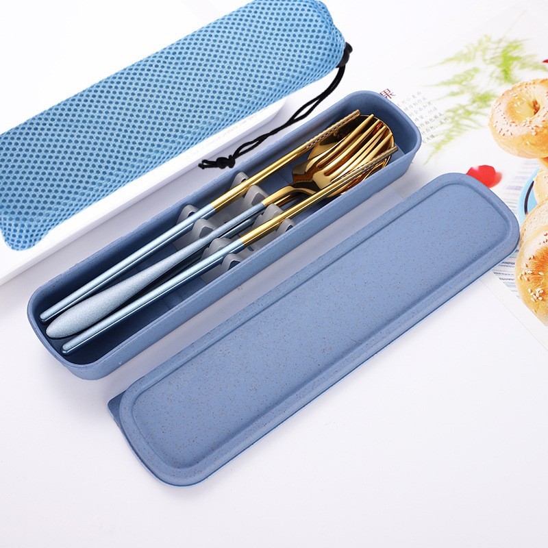 [Three-Piece Set] Gold + Blue + Blue Case Blue Bag