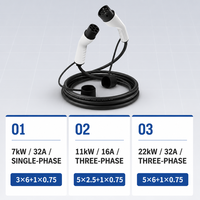 Câble d'extension de type 2 UE 22 kW 32 A triphasé pour recharge de VE, 5 m, ABS + PC, IEC 62196-2, station murale EVSE, nouveau