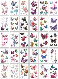 30 pièces autocollant de <span class=keywords><strong>tatouage</strong></span> <span class=keywords><strong>papillon</strong></span> noir coloré pour femmes, <span class=keywords><strong>tatouage</strong></span> de poitrine <span class=keywords><strong>cheville</strong></span> main rose <span class=keywords><strong>fleur</strong></span> autocollant - Product Image 2
