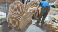 Banco de Madera con Diseño Paramétrico Y522, Asiento Moderno Escultural de Madera Contrachapada para Vestíbulo, Oficina, Espacio Público, Muebles Comerciales