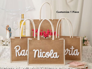 Personalisierte Brautjungfern-Jute-Geschenktasche Rechteckige Form mit Seil und Stickerei für Einkäufe - Product Image 1