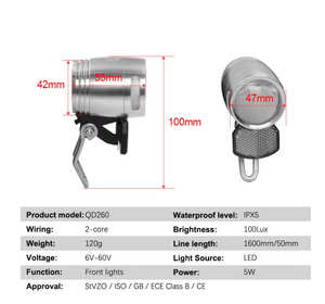 6-60V Elektrofahrrad LED-Scheinwerfer Gabel-Licht E-Bike Zubehör QD260 QD470 QD500 Frontlicht Aluminium 2 3 4 Pin SM/WP Stecker - Product Image 2