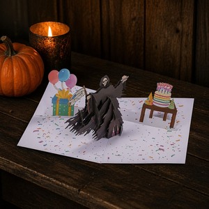 Pop Up Halloween Birthday Greeting Card Scary Grim Reaper Cake Party 3D Printed Paper Card Gift - Product Image 4