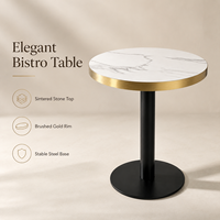 Ensemble de salle à manger moderne de luxe en pierre frittée, table ronde et chaises, finition dorée, mobilier commercial pour café