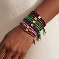 Bracelet tressé ethnique tendance en corde avec pierre naturelle carrée, ajustable, superposable, en acier inoxydable plaqué or, cadeau unisexe