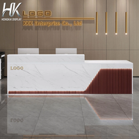 Bureau d'accueil personnalisé avec logo, durable, moderne, en bois brillant, avec bande LED, pour hôpital, bureau, salon de beauté, salle de sport, école