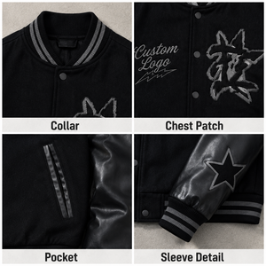 <span class=keywords><strong>Veste</strong></span> universitaire pour homme, <span class=keywords><strong>noire</strong></span>, épaisse, pour club et équipe, avec broderie graphique, corps <span class=keywords><strong>en</strong></span> <span class=keywords><strong>laine</strong></span> et empiècements <span class=keywords><strong>en</strong></span> cuir, style Letterman, vente <span class=keywords><strong>en</strong></span> gros - Product Image 4