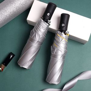Parapluie personnalisé avec logo, vente en gros, protection UPF50, pliable en 3 sections, revêtement argenté en titane, ouverture et fermeture automatiques, idéal pour les trajets quotidiens et les voyages - Product Image 1