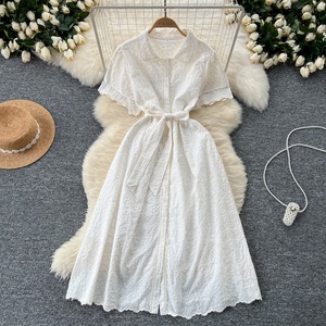 Vestidos Camiseros Casuales Franceses <span class=keywords><strong>con</strong></span> Mangas Abullonadas Bordadas y Cintura Ajustada - Product Image 3