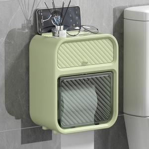 Waterproof <b>Plastic</b> Wall-mounted Tissue Storage Box with Punch-free Adhesive Wall <b>Hook</b> Eco-Friendly for Bathroom - Product Image 4