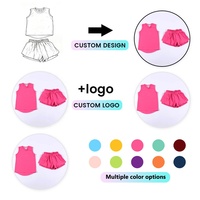 Ensemble de yoga pour filles DH ODM Crimson Glow : débardeur festonné et short croisé au dos, tenue de sport deux pièces pour enfants