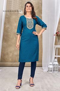 Diseño atractivo Rayón Slub Bordado Kurtis Ropa india y pakistaní Ropa informal Kurti Set a precio a granel - Product Image 4