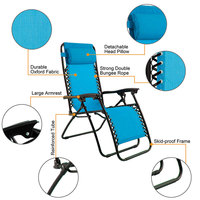 Chaise longue de relaxation individuelle en métal à dossier haut, inclinable zéro gravité, avec auvent, confortable, pliable, portable et durable
