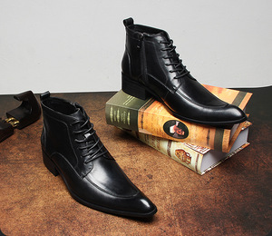 Fashion pointed-toe upturned-top social banquet men's <b>boots</b>, top layer soft cowhide, heightening men's moccasin Chukka <b>Boots</b> - Product Image 3