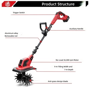 Motoculteur Électrique Sans Fil 2500W, Tondeuse à Gazon Sans Fil, Scarificateur, Outil de Jardinage Électrique, Compatible Batterie Makita 18V, 240mm - Product Image 4