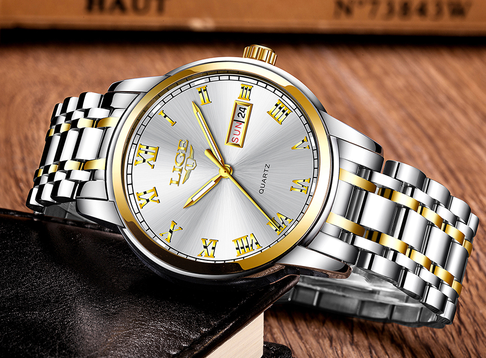 LIGE — montre-bracelet de luxe en acier inoxydable pour homme, étanche, en acier inoxydable, à Quartz, avec Date et heure, horloge