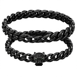 Orelia Iuxe Black Tiger Head Animal Shape Cuban Link Silver Plated Moissanite <b>Bracelet</b> Gift for <b>Men</b> - Product Image 3