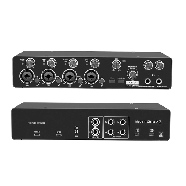 MQ44 USB Audio Interface 4 Input/Output External Sound Card for Recording Studio 44 Noise Cancelling 20 Hz-20 kHz 24-Bit