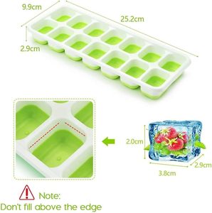 Paquete de 4 bandejas de silicona para cubitos de hielo de fácil desmolde con tapa (azul/verde) - Product Image 3