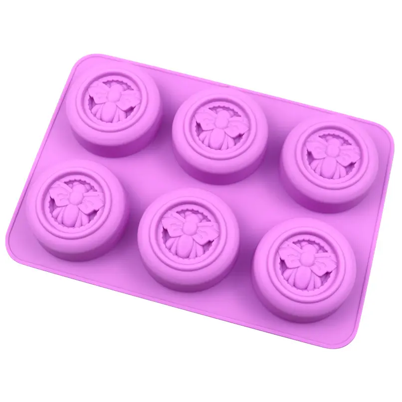Wholesales 6-Cavity Bee Silicone Soap Mold Round Honeybee Silicone Molds for Soap Fondant Cake Making DIY Homemade Craft Soap Mo