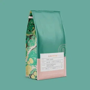 Custom Printed 250G Cafe Empty Coffee Bean Tea Packaging Pouch Flat Box Bottom Coffee Bag With Valve And Zipper