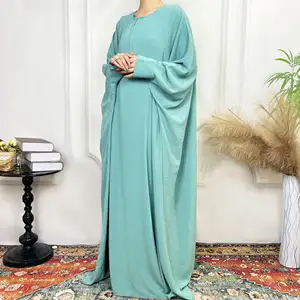 FK413-125 décontracté ample musulman longue robe Abaya grande taille Simple solide manches chauve-souris longue robe pour les femmes