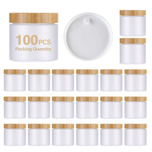 Pot Cosmétique Cylindrique en Plastique Givré Transparent Marron de Luxe 500ml avec Couvercle Vissant en Bambou <span class=keywords><strong>pour</strong></span> Crèmes <span class=keywords><strong>Corps</strong></span> et Yeux - Product Image 3