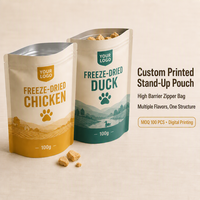 Sachet refermable haute barrière de 100g de friandises lyophilisées au poulet pour animaux de compagnie, pour chiens et chats