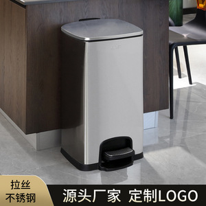 Stainless Steel Trash Can Square Pedal Lid Automatic Closing Kitchen Bathroom Home Use - Product Image 3