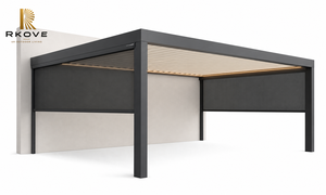 Pérgola bioclimática eléctrica RKOVE con techo de lamas ajustables de aluminio, pantalla enrollable, tira de LED y calefactor para terraza. - Product Image 6