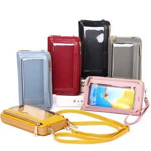 Transparente Touchscreen-Handy tasche Candy Color Women Wallet für die tägliche Umhängetasche mit großem Reiß verschluss