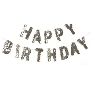 Glitzer-Silber Happy Birthday <span class=keywords><strong>Banner</strong></span> Geburtstagsparty-Dekorationen Schild Girlande Wimpelkette für Wanddekoration Party-Hintergrund - Product Image 5