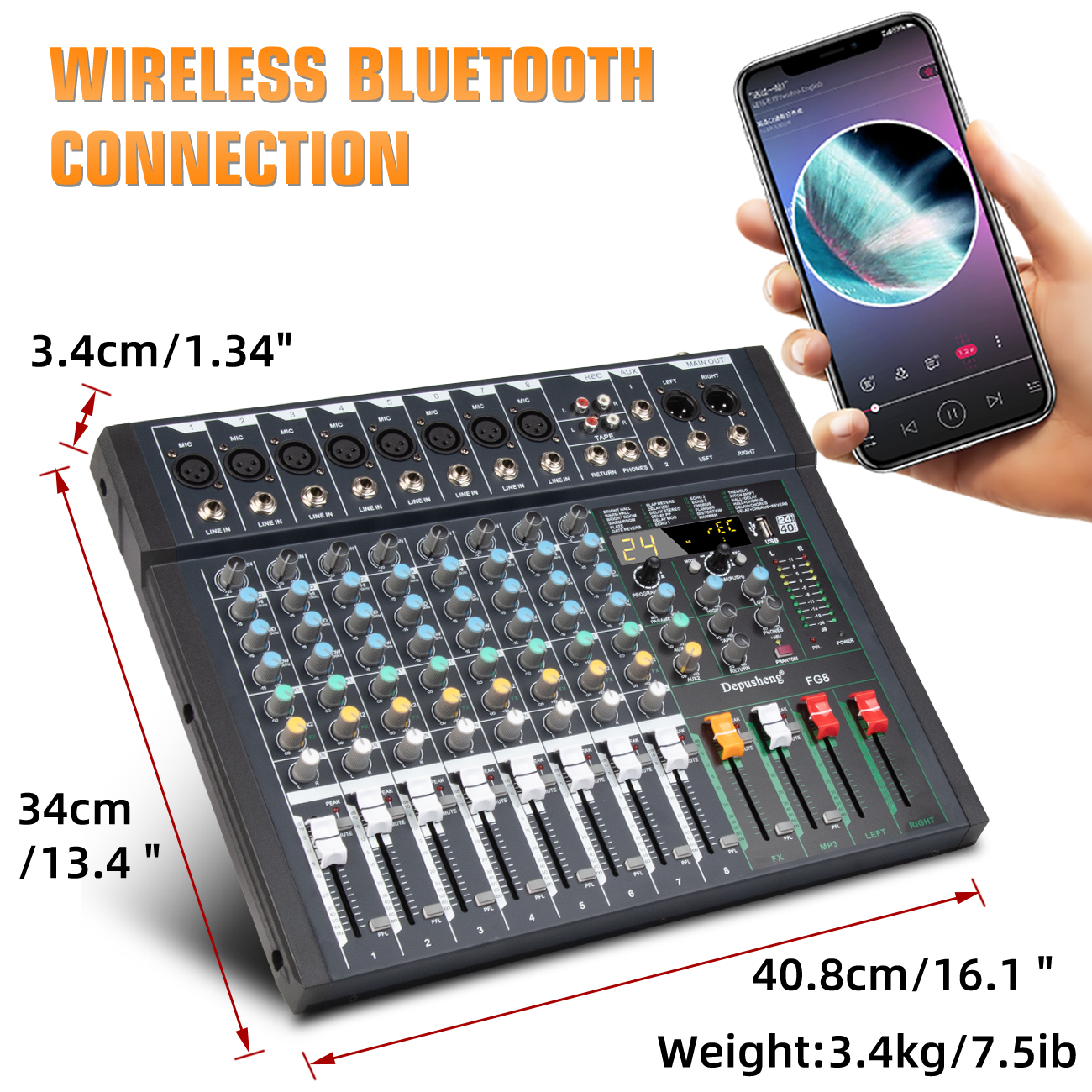 (超美品)Depusheng FG8 ミキサー 8チャンネル Bluetooth Amazon | ポータブルミニミキサー4チャンネルオーディオDJ