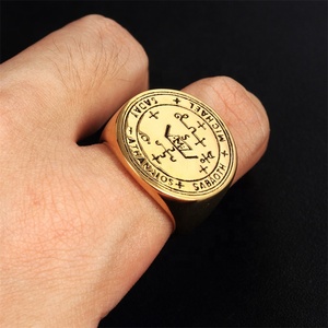 Plaque en acier inoxydable plaquée or pour hommes, signe personnalisé archange, signe de <span class=keywords><strong>salomon</strong></span>, amulette gravée, bagues - Product Image 5