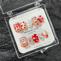 Collection de Noël : Autocollants d'ongles ronds en PMMA faits à la main, style dessin animé mignon, motifs croix et roses, pour filles, amovibles et faciles à poser