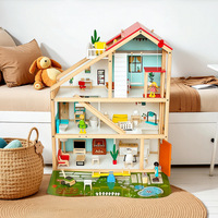 Grande Villa de Luxe à Trois Niveaux en Bois Massif pour Enfants, Maison de Jeu de Simulation DIY, Maison de Poupée pour Jeu de Rôle