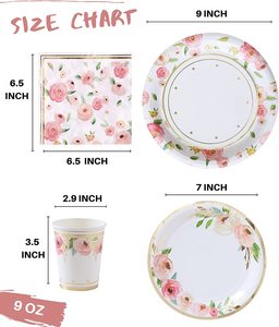 Juego de Vajilla Desechable para Fiestas con Diseño Floral, Vasos, Servilletas, Decoraciones Boho, Platos de Papel para Cumpleaños y Bodas - Product Image 3