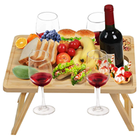 Table à vin pliante portable en bambou pour l'extérieur avec porte-verres, table de pique-nique pour la plage, le parc, le camping