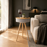 Table basse avec haut-parleur Bluetooth, charge sans fil, table d'appoint, Bluetooth 5.4, audio domestique, meuble en bois avec haut-parleur