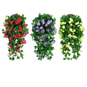 Guirlande de fleurs artificielles antibactériennes faites à la main, en plastique et soie, avec feuilles vertes mélangées, pour décoration murale intérieure - Product Image 1