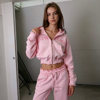 Ensemble de survêtement deux pièces personnalisé pour femme : sweat à capuche court zippé et pantalon de jogging – Tenue décontractée streetwear pour femme