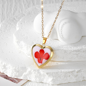 Heart <b>Locket</b> Necklace Handmade Pressed Dried Flower Resin Photo <b>Locket</b> Pendant Gold Plated Floral Memory Necklace For Women - Product Image 3