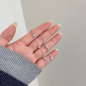 Dylam Lustrous Fine Fashion 925 Sterling Silver D Color VVS1 Moissanite Stones Four Leaf Clover Lucky Flower Pendant <b>Bracelets</b> - Product Image 3