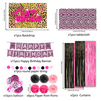 Vaisselle de fête jetable à imprimé léopard rose : Assiettes en carton, gobelets, serviettes, nappe, bannière, ballons, rideau, couverts, pompons