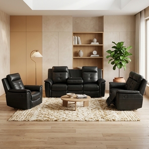 Sofá Reclinable Manual de 3 Plazas en Cuero Sintético Ecológico Moderno con Mesa Abatible para Sala de Estar, Asientos Confortables - Product Image 5