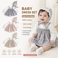 Conjunto de 2 Piezas Engepapa para Bebé Niña: Vestido de Fiesta de Algodón 100% con Manga Larga y Gorro Lindo para Otoño