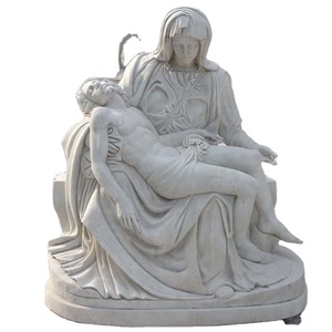 Statue de la Pietà grandeur nature en marbre blanc, représentant la Vierge Marie et Jésus, pour la décoration d'église - Product Image 4
