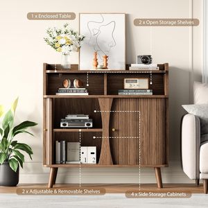 Aparador Buffet Decofy de 39 Pulgadas, Estilo Moderno de Mediados de Siglo, Puertas Corredizas Shaker, 4 Estantes Ajustables, 2 Cajones, Madera Sólida - Product Image 4